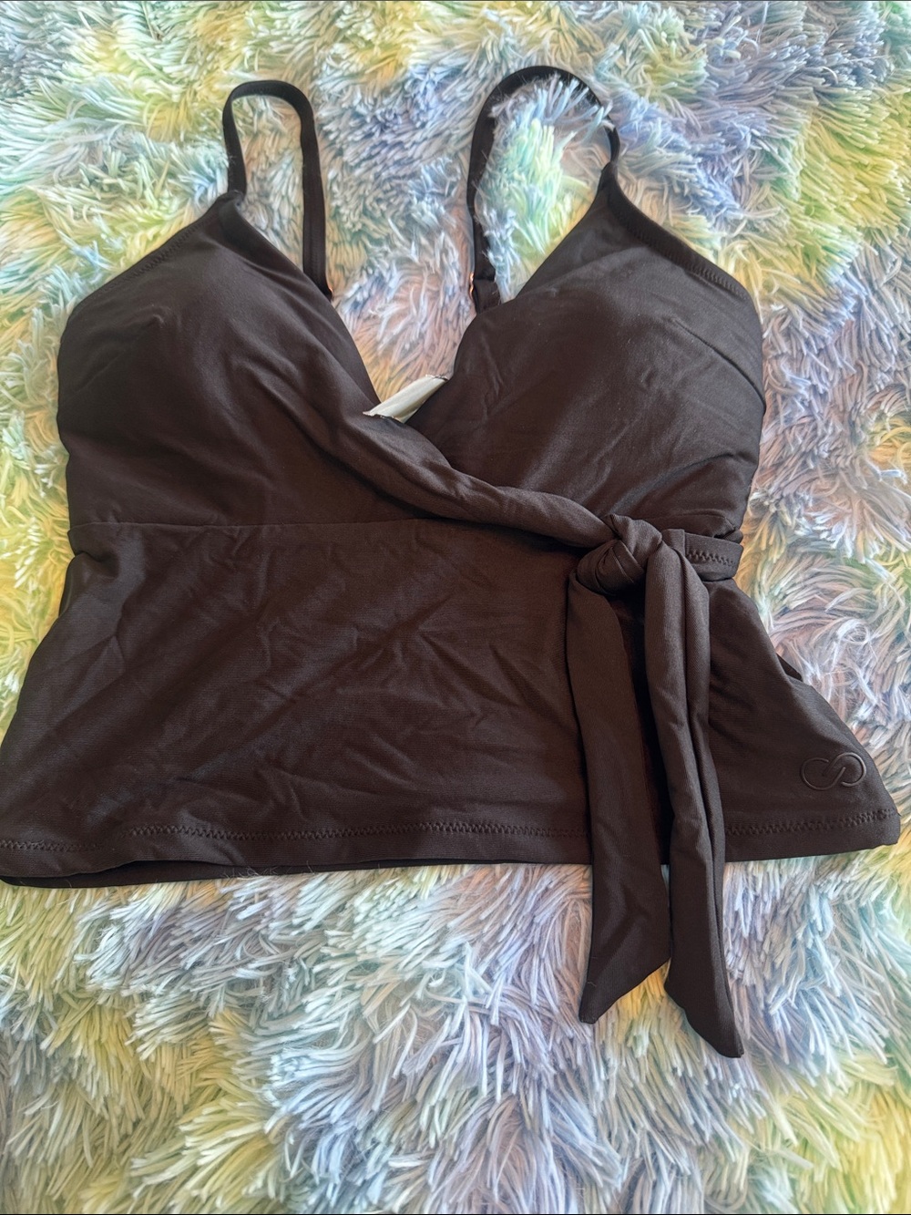 CALIA by Carrie Underwood Black Wrap Tankini Top with Side Tie